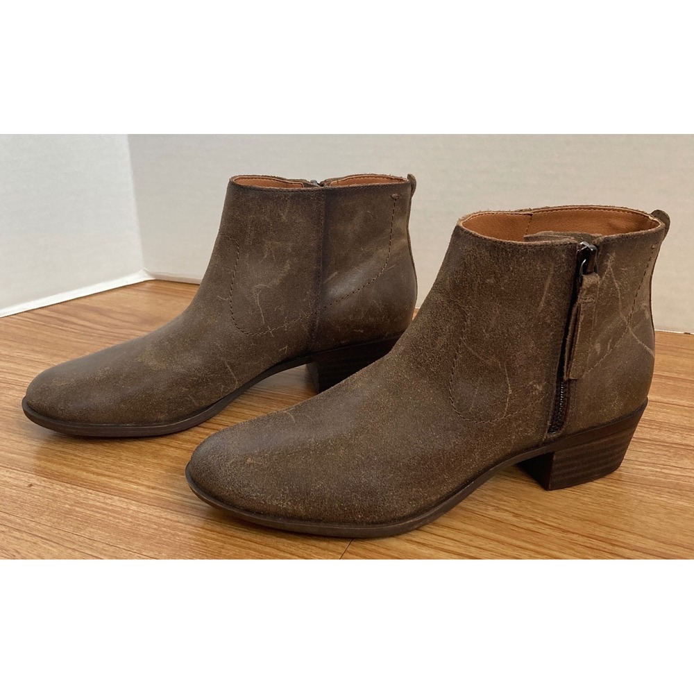Lucky Brand Womens 8M Brown Leather Ankle Booties Distressed Western Boho Earthy